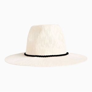 RACHEL ZOE Packable Ivory Panama Hat with black rope trim brand new in bag